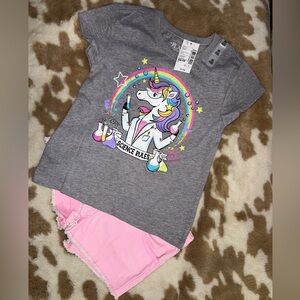 Girls Unicorn Science Shirt & Pink Shorts Set XS 4/5